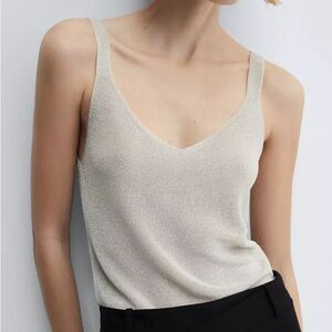 Mango Lurex Knitted Top Silver